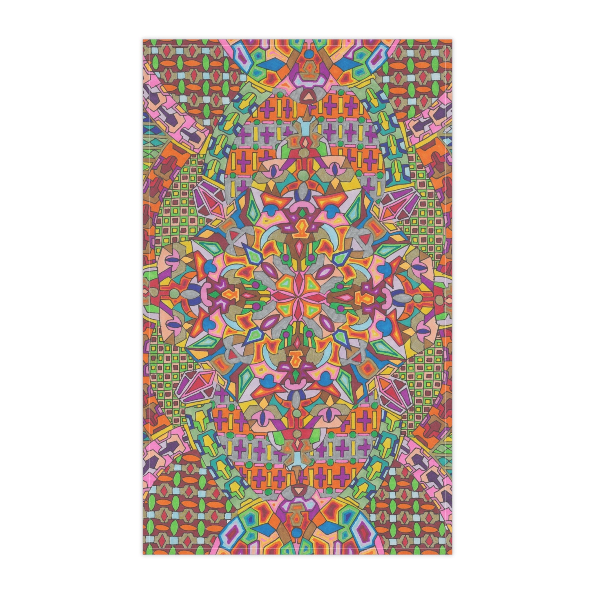 Colorful Geometric Pattern Tea Towel — Mandala Geometric Kitchen Linen - Artwork 10