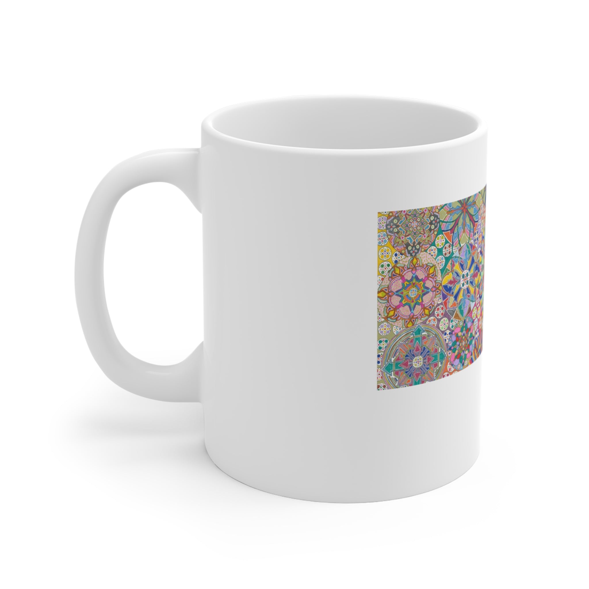 Kaleidoscope Mandala Coffee Mug — Colorful Geometric 11oz Ceramic Cup Artwork 5