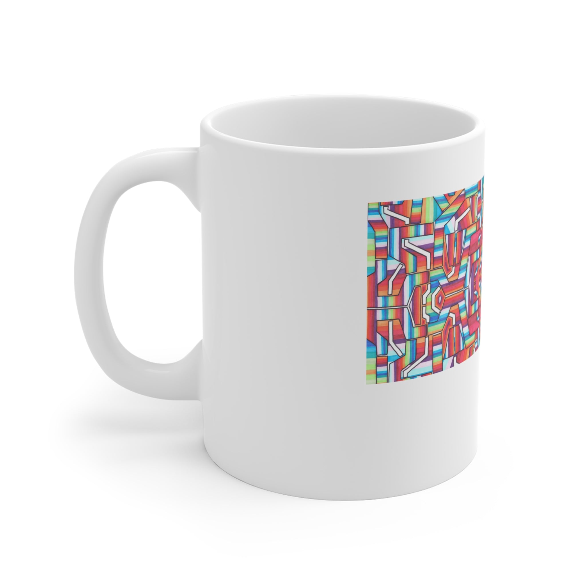Kaleidoscope Mandala Coffee Mug — Colorful Geometric 11oz Ceramic Cup Artwork 8
