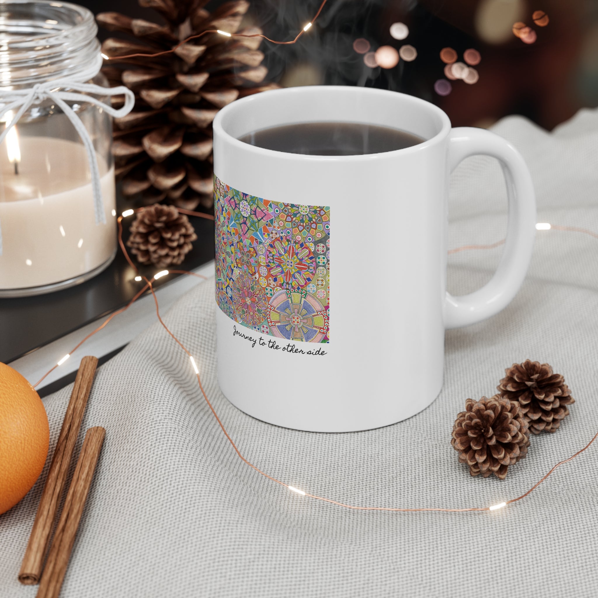 Kaleidoscope Mandala Coffee Mug — Colorful Geometric 11oz Ceramic Cup Artwork 5