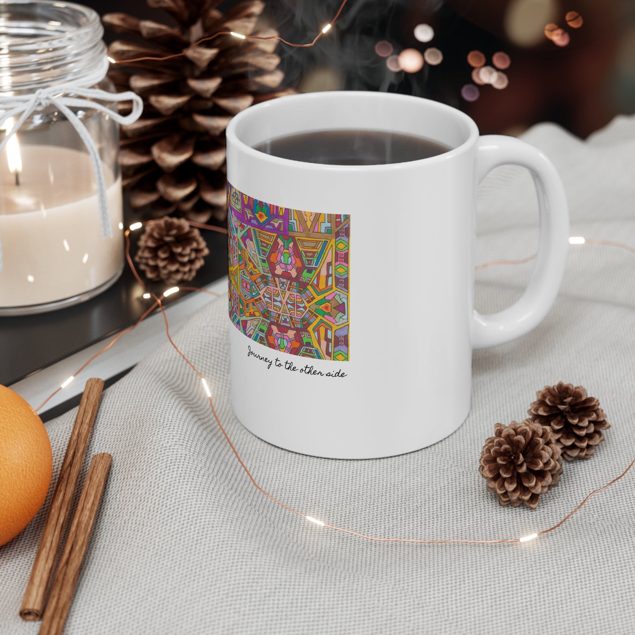 Kaleidoscope Mandala Coffee Mug — Colorful Geometric 11oz Ceramic Cup Artwork 2