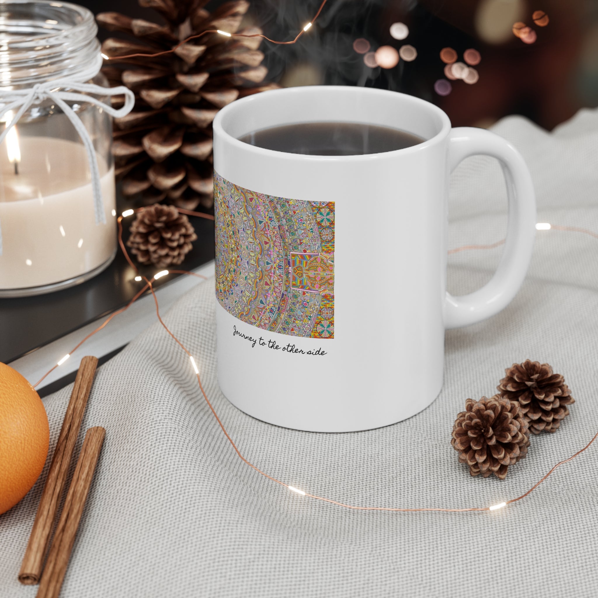 Kaleidoscope Mandala Coffee Mug — Colorful Geometric 11oz Ceramic Cup Artwork 7