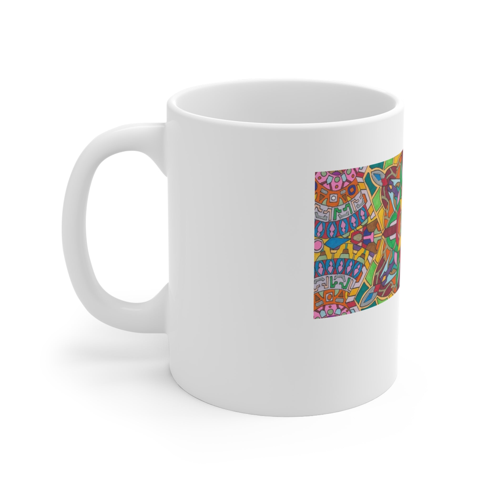 Kaleidoscope Mandala Coffee Mug — Colorful Geometric 11oz Ceramic Cup Artwork 3
