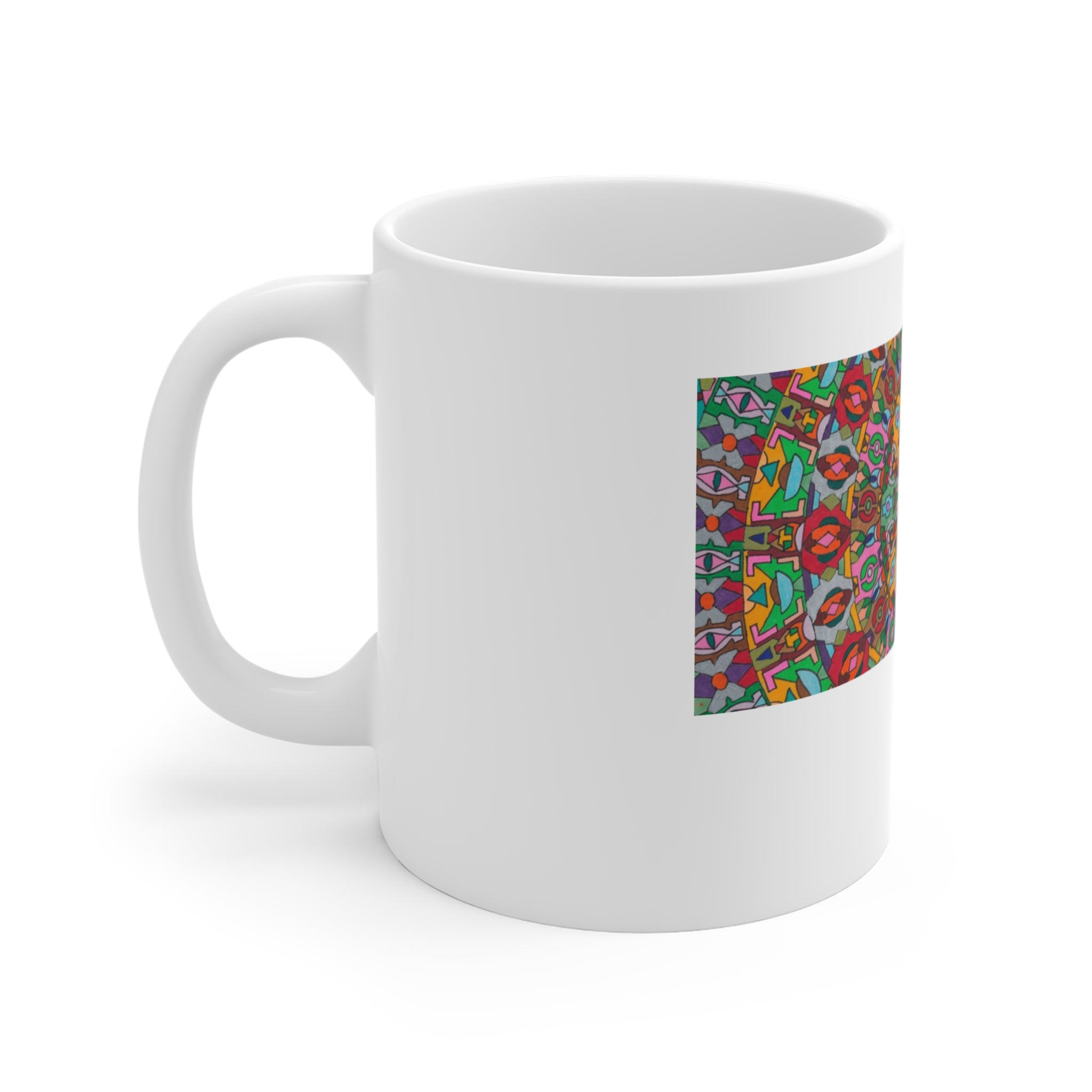 Kaleidoscope Mandala Coffee Mug — Colorful Geometric 11oz Ceramic Cup Artwork 1