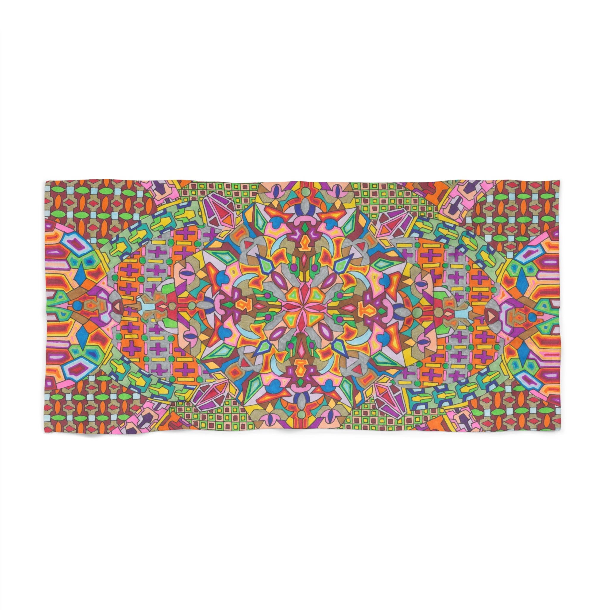 Psychedelic Mosaic Beach Towel — Vibrant Geometric Sunburst Pattern - Artwork 10