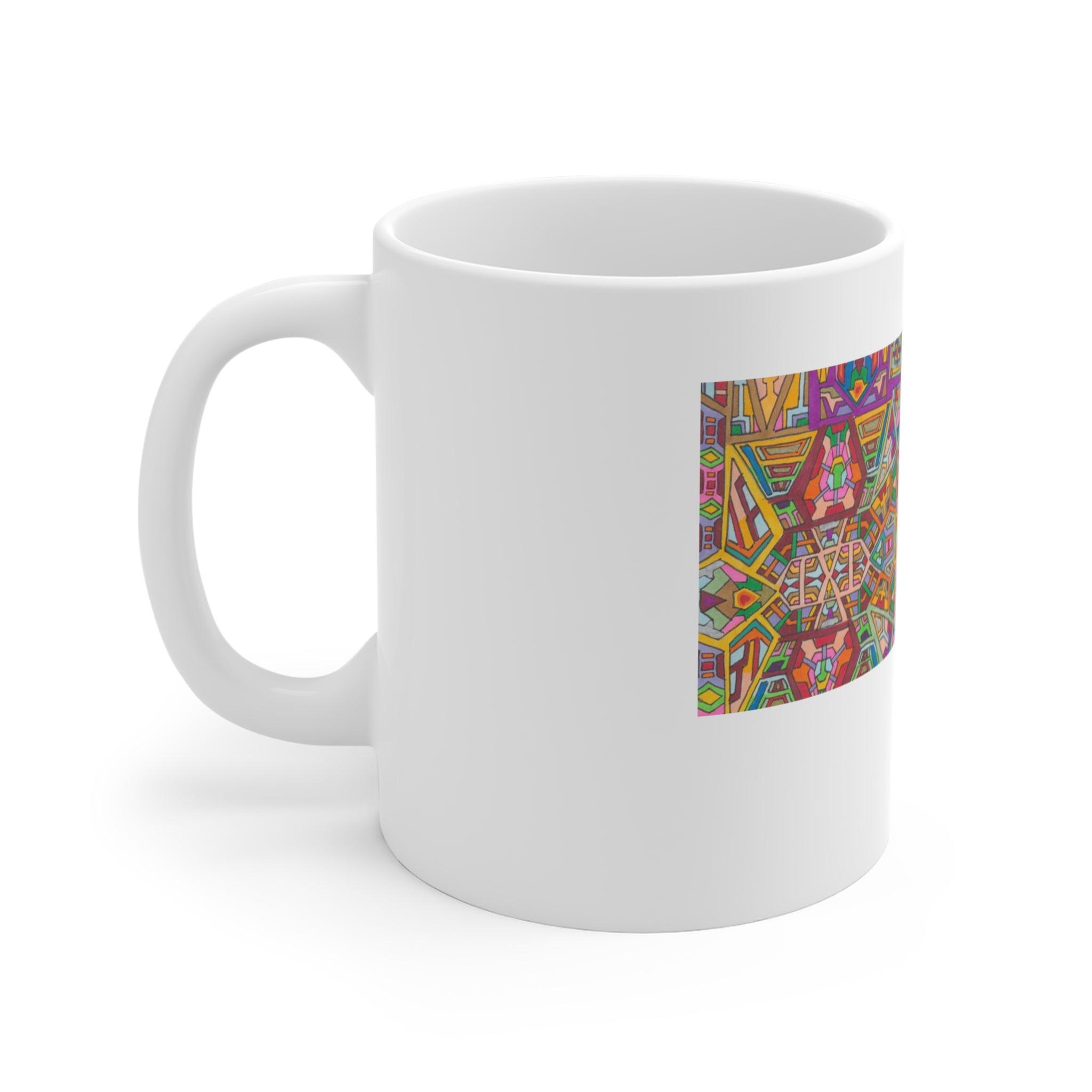 Kaleidoscope Mandala Coffee Mug — Colorful Geometric 11oz Ceramic Cup Artwork 2