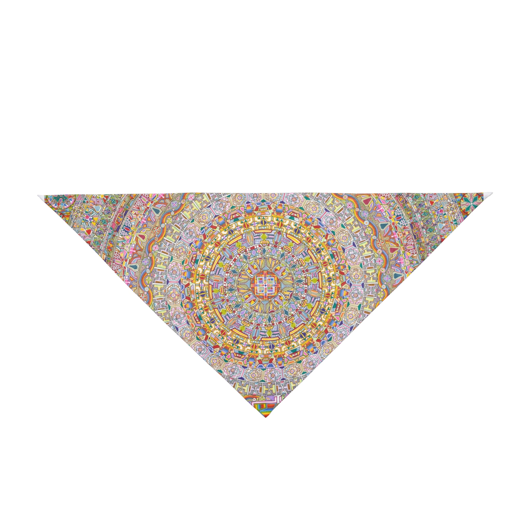 Hand Drawn Mandala Mosaic Pet Bandana — Pastel Floral Dog & Cat Accessory