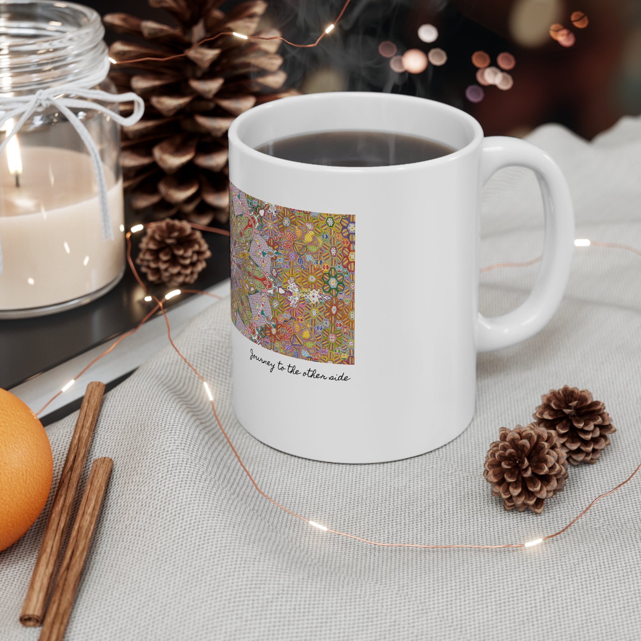 Kaleidoscope Mandala Coffee Mug — Colorful Geometric 11oz Ceramic Cup Artwork 6