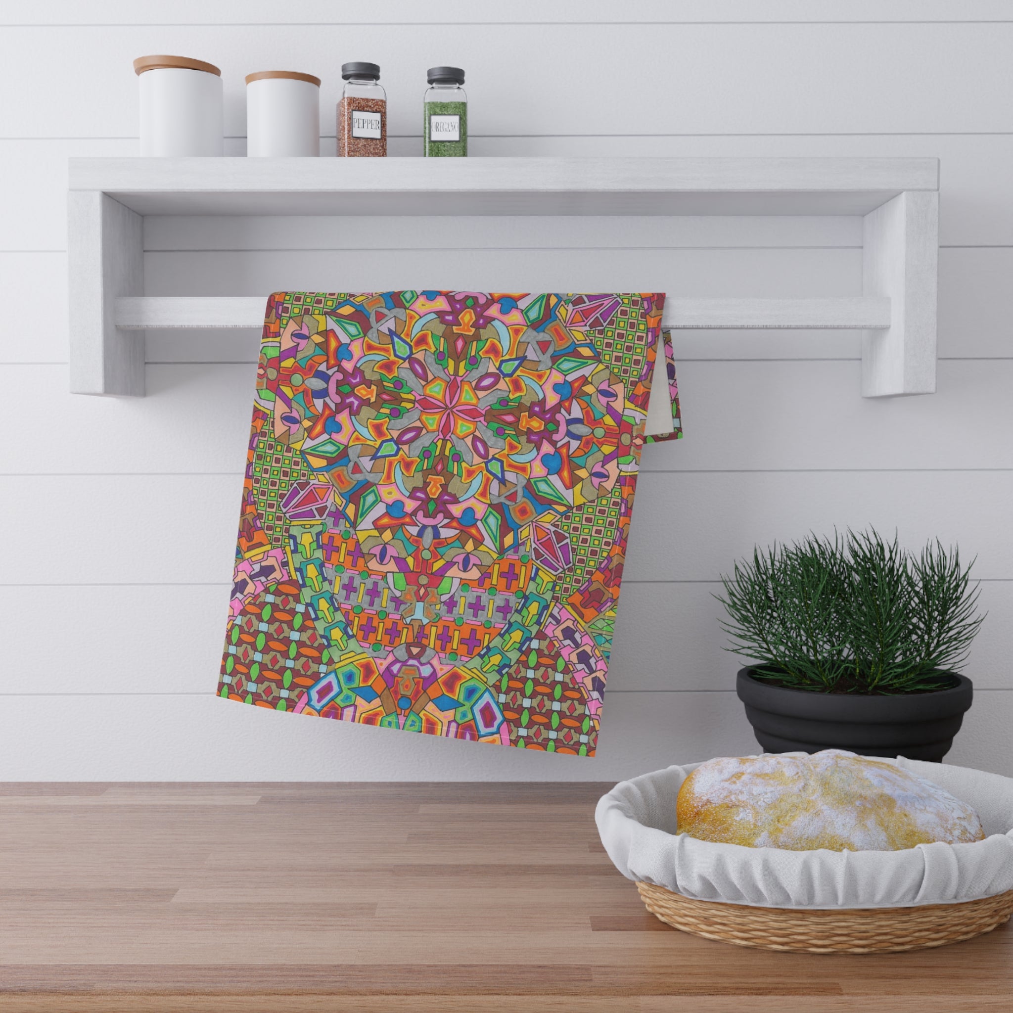 Colorful Geometric Pattern Tea Towel — Mandala Geometric Kitchen Linen - Artwork 10