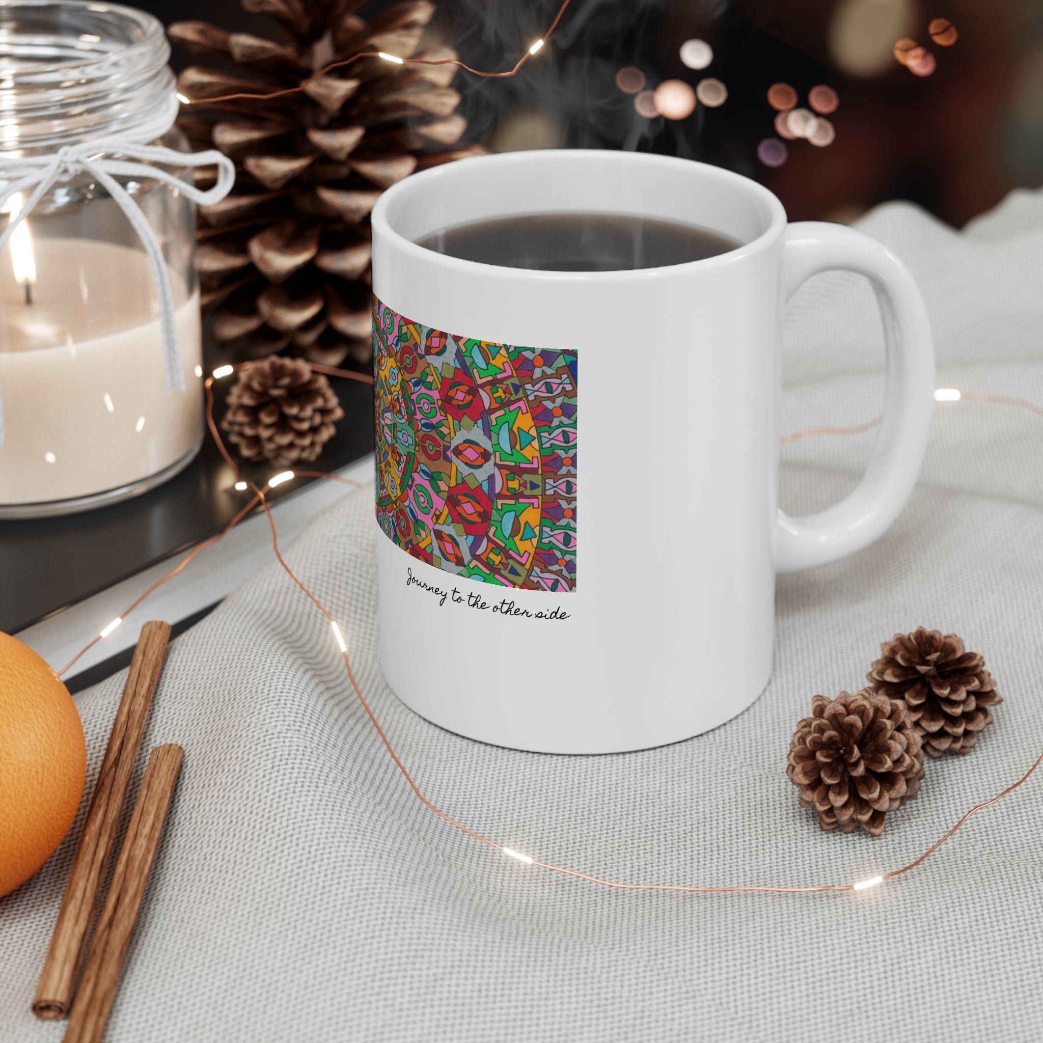Kaleidoscope Mandala Coffee Mug — Colorful Geometric 11oz Ceramic Cup Artwork 1