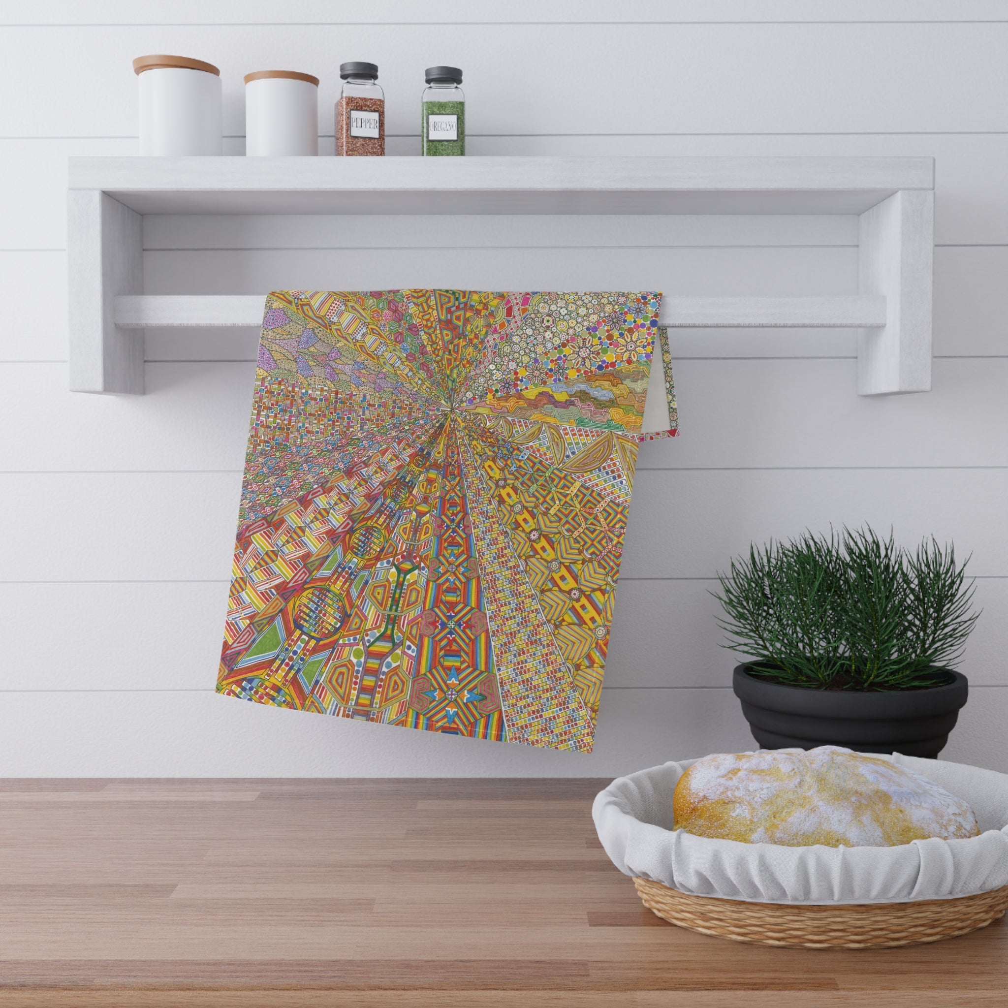 Colorful Geometric Pattern Tea Towel — Mandala Geometric Kitchen Linen - Artwork 9