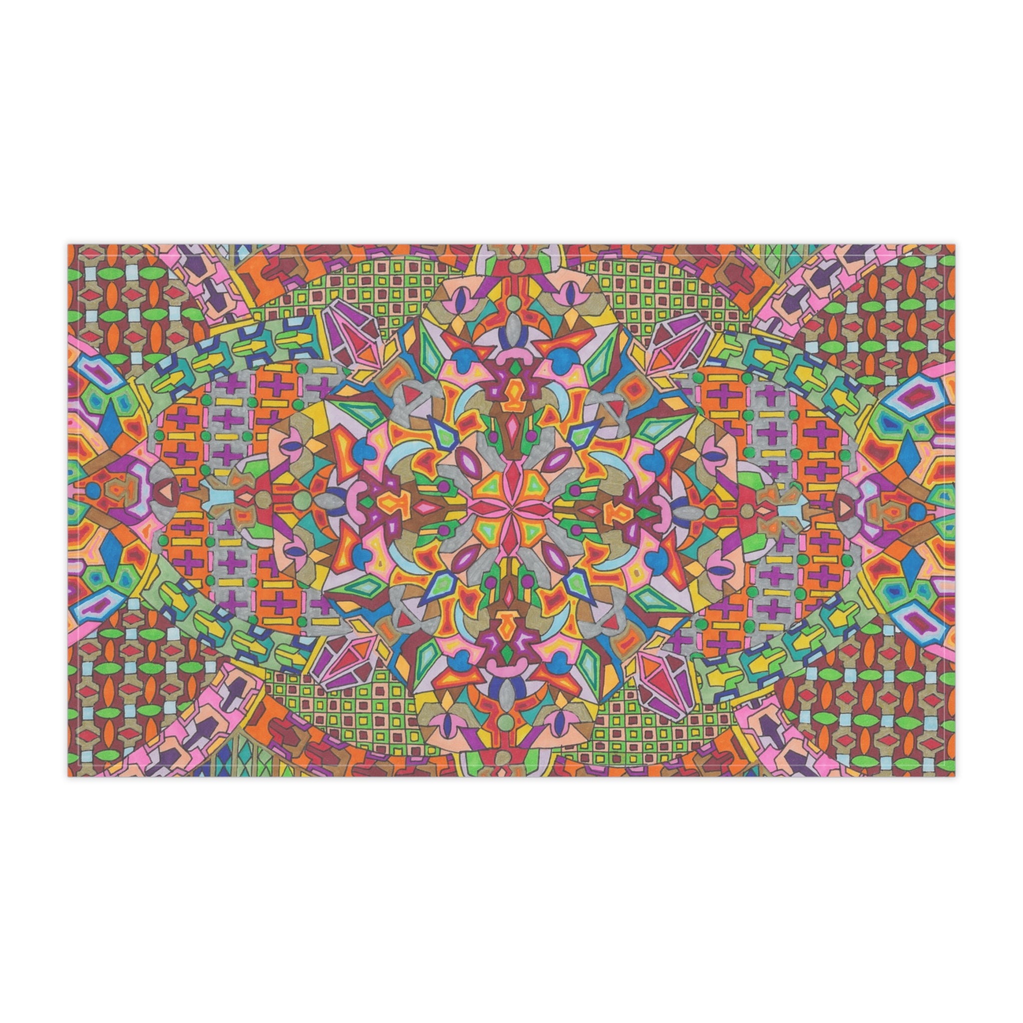 Colorful Geometric Pattern Tea Towel — Mandala Geometric Kitchen Linen - Artwork 10