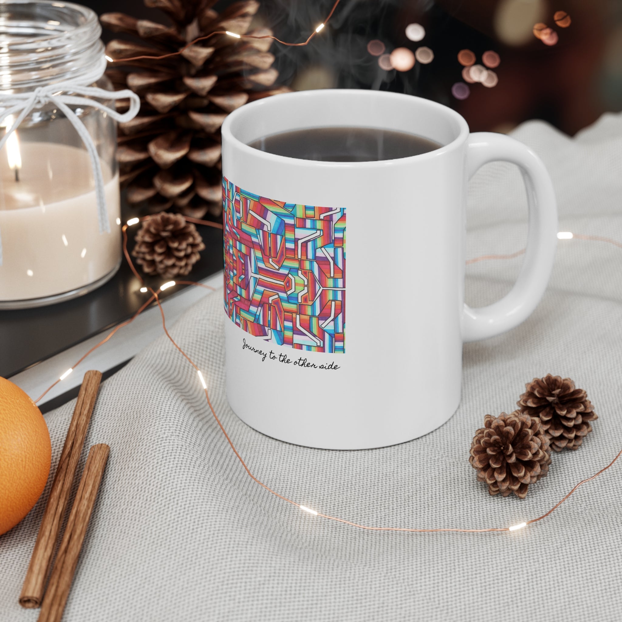 Kaleidoscope Mandala Coffee Mug — Colorful Geometric 11oz Ceramic Cup Artwork 8